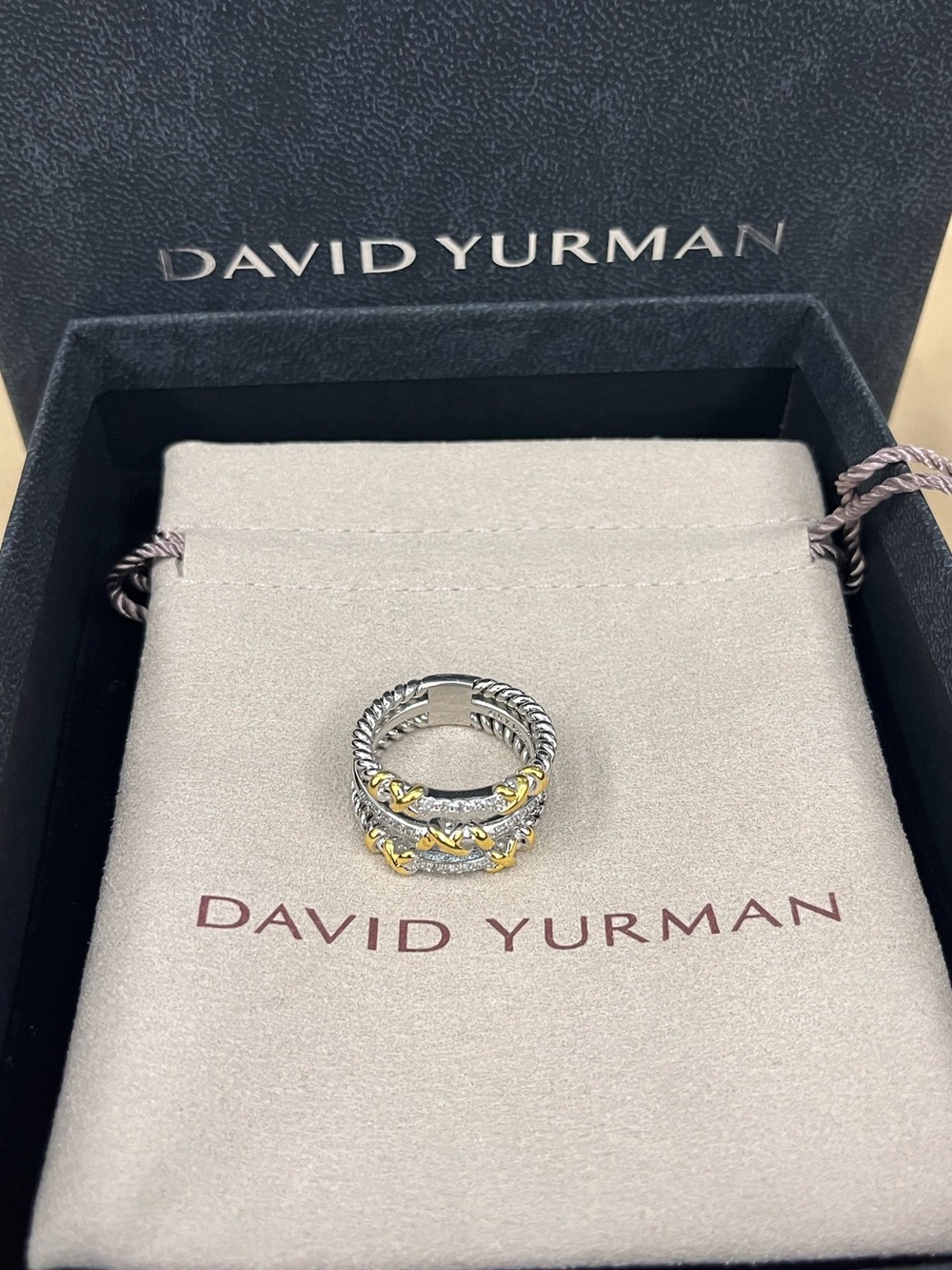 David Yurman Two-Tone Cable Ring with Yellow Gold Accents❤️